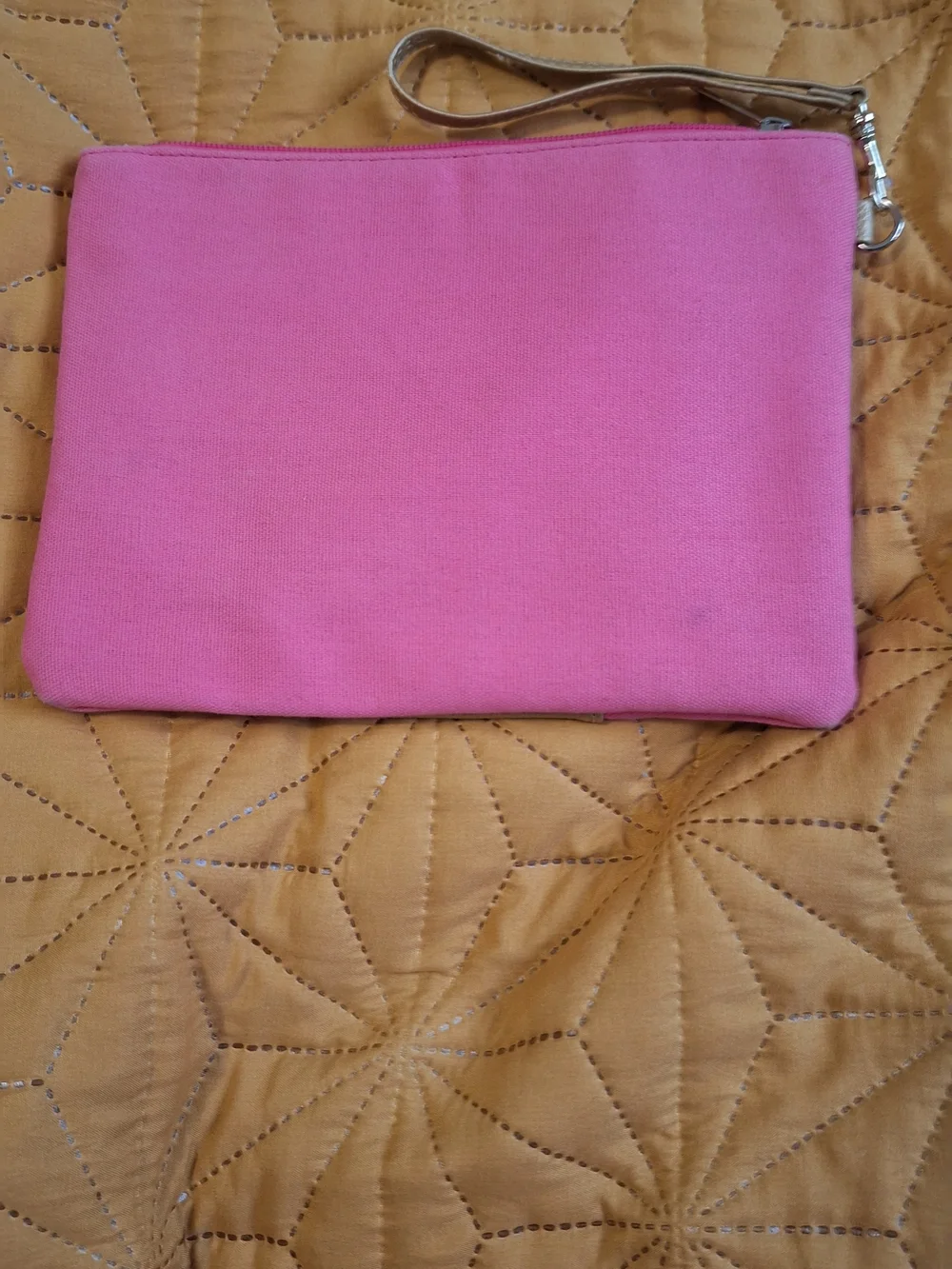 Pink Canvas Wristlet Clutch with Gold Panel
